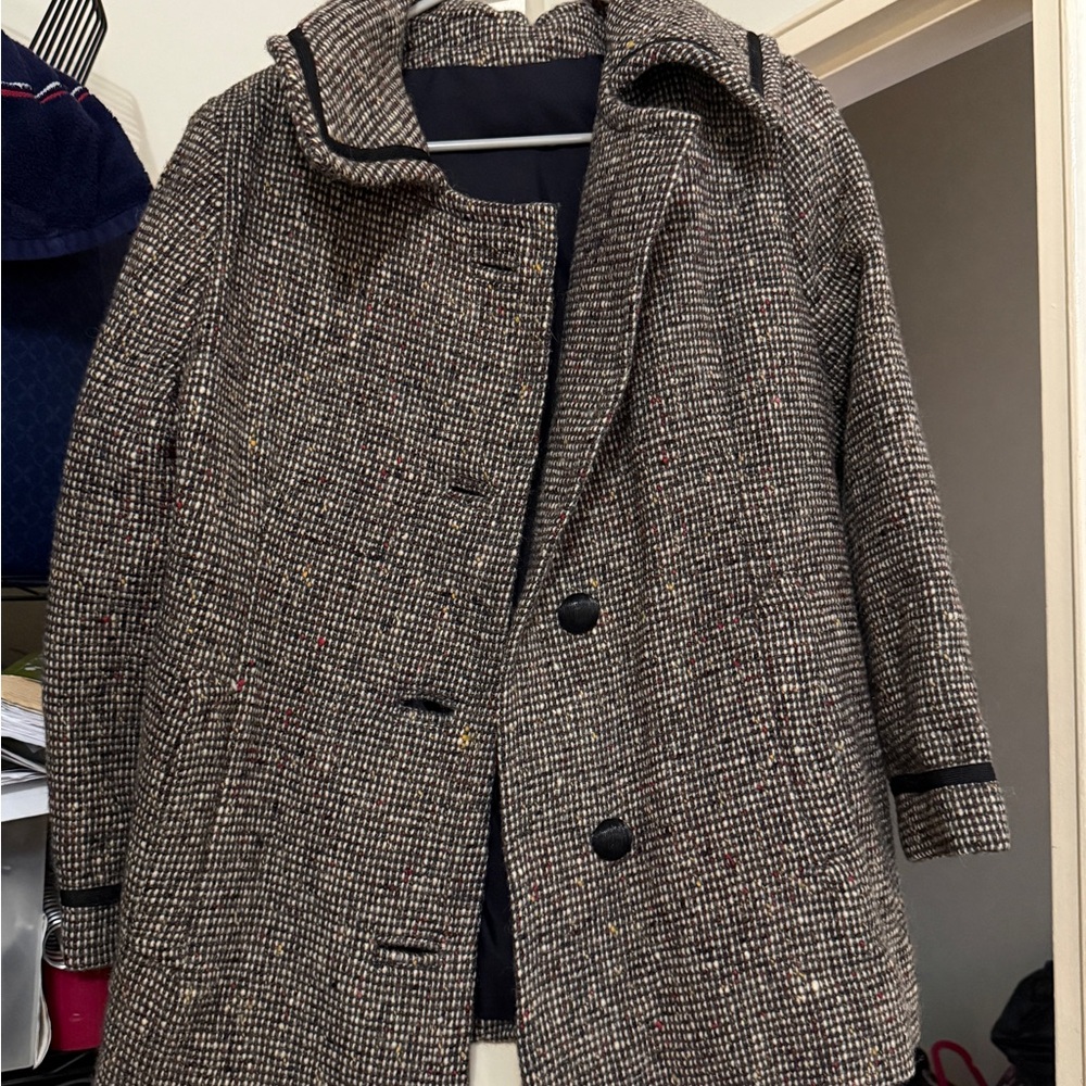Women’s Tweed Pea Coat in Black and Tan